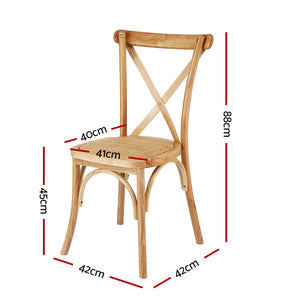 Dining Chairs Set 2pc | Rattan + Rubber Wood Frame | Wooden Accent Chairs