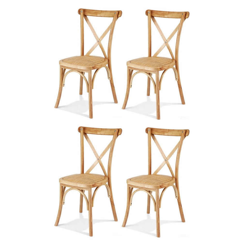 Dining Chairs Set 4pc | Wooden Frame | Rattan Seat | Rubber Wood