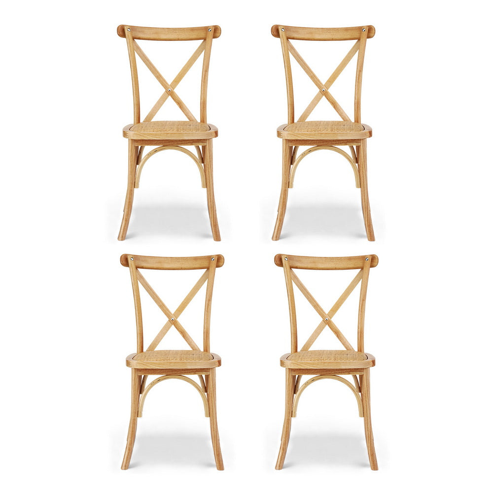 Dining Chairs Set 4pc | Wooden Frame | Rattan Seat | Rubber Wood