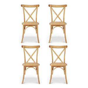 Dining Chairs Set 4pc | Wooden Frame | Rattan Seat | Rubber Wood