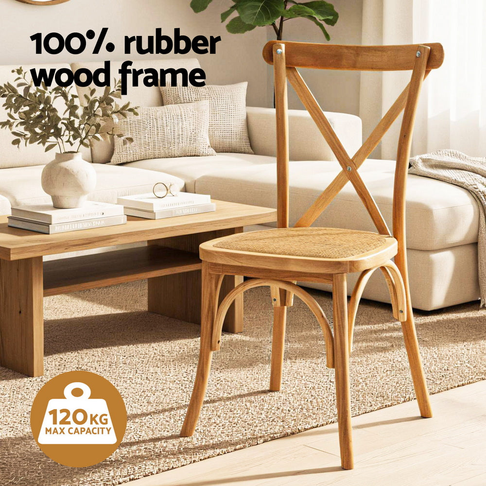 Dining Chairs Set 4pc | Wooden Frame | Rattan Seat | Rubber Wood