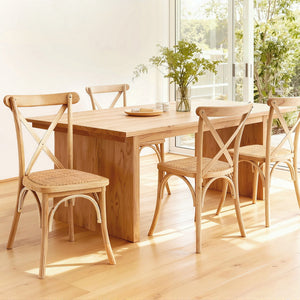 Dining Chairs Set 4pc | Wooden Frame | Rattan Seat | Rubber Wood