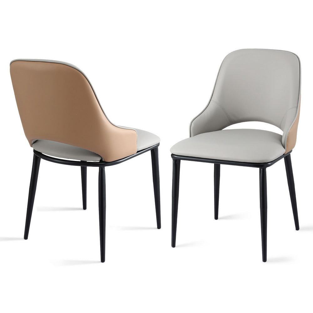 Dining Chairs Set 2pc | Hollow Design | PU Leather | Grey