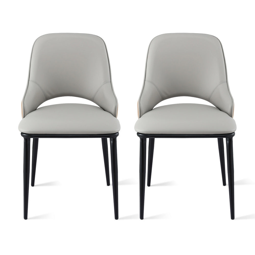 Dining Chairs Set 2pc | Hollow Design | PU Leather | Grey