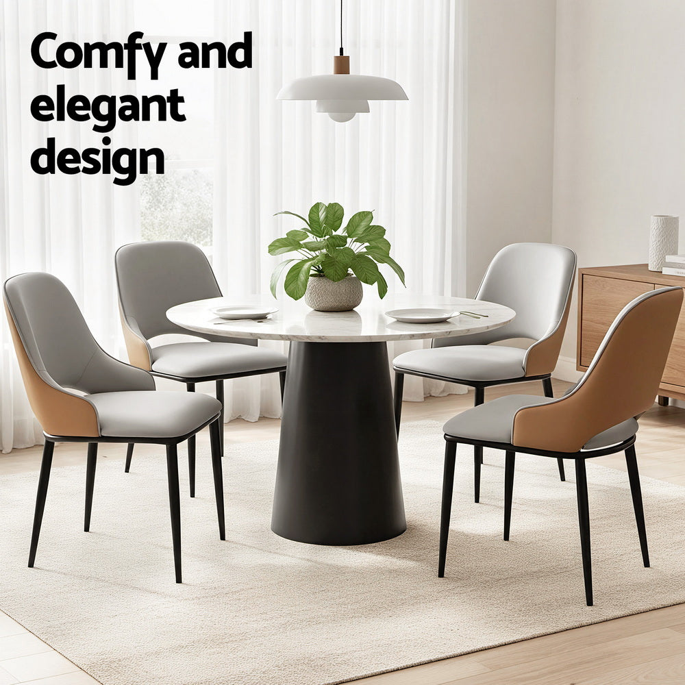 Dining Chairs Set 4pc | Hollow Back Design | PU Leather | Grey