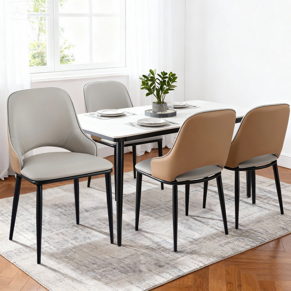 Dining Chairs Set 4pc | Hollow Back Design | PU Leather | Grey