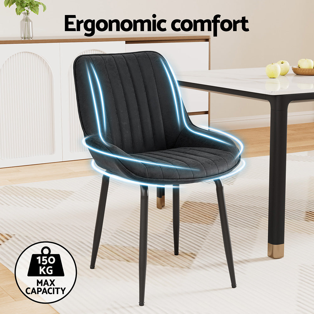 Brand New Dining Chairs Set 2pc | Retro Style | PU Leather | Black