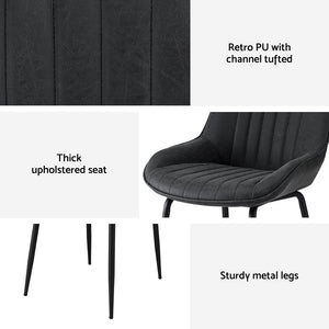 Brand New Dining Chairs Set 2pc | Retro Style | PU Leather | Black