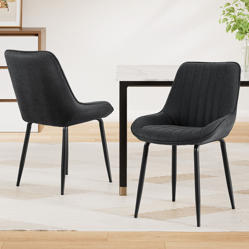 Brand New Dining Chairs Set 2pc | Retro Style | PU Leather | Black