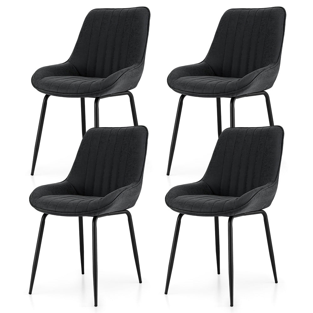 Retro PU Leather Dining Chairs Set 4pc | Black (Version A)