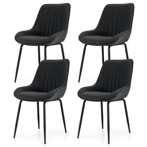 Retro PU Leather Dining Chairs Set 4pc | Black (Version A)