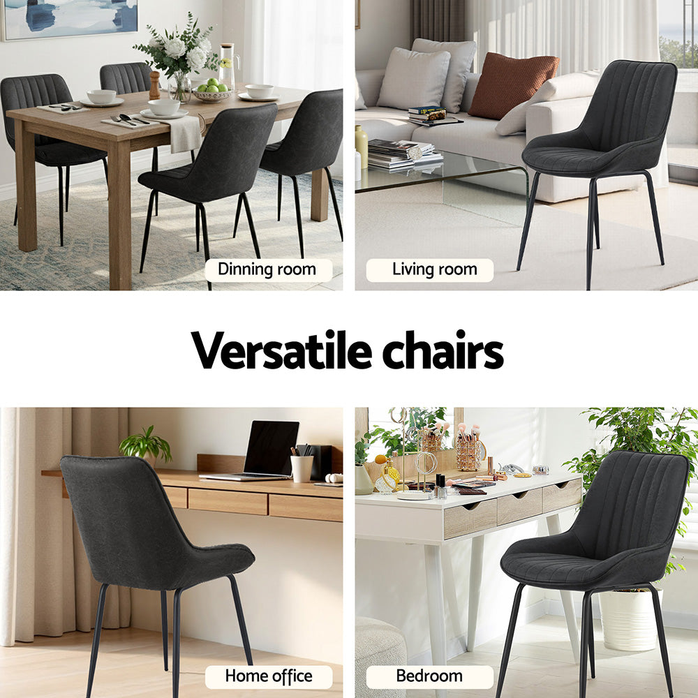 Retro PU Leather Dining Chairs Set 4pc | Black (Version A)