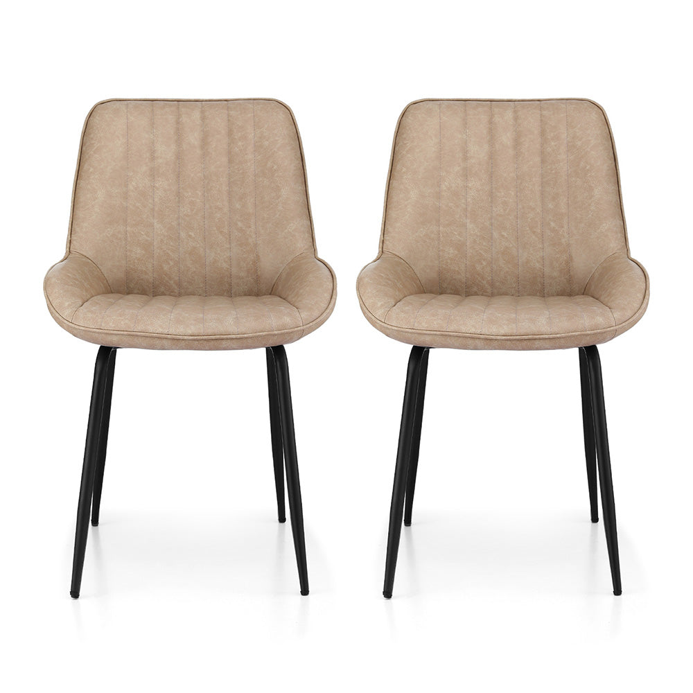 Dining Chairs Set 2pc | Retro Style | PU Leather | Khaki