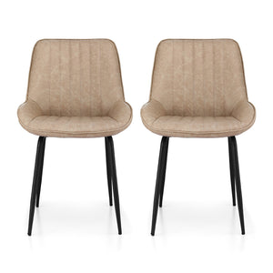 Dining Chairs Set 2pc | Retro Style | PU Leather | Khaki