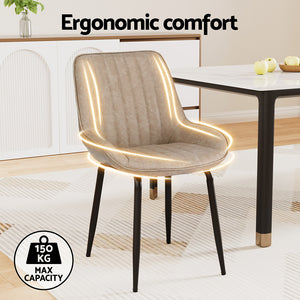 Dining Chairs Set 2pc | Retro Style | PU Leather | Khaki