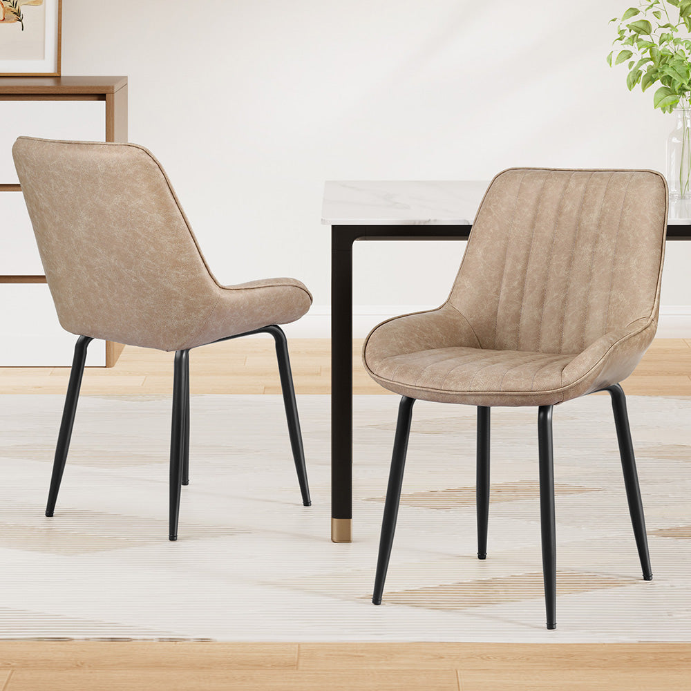 Dining Chairs Set 2pc | Retro Style | PU Leather | Khaki