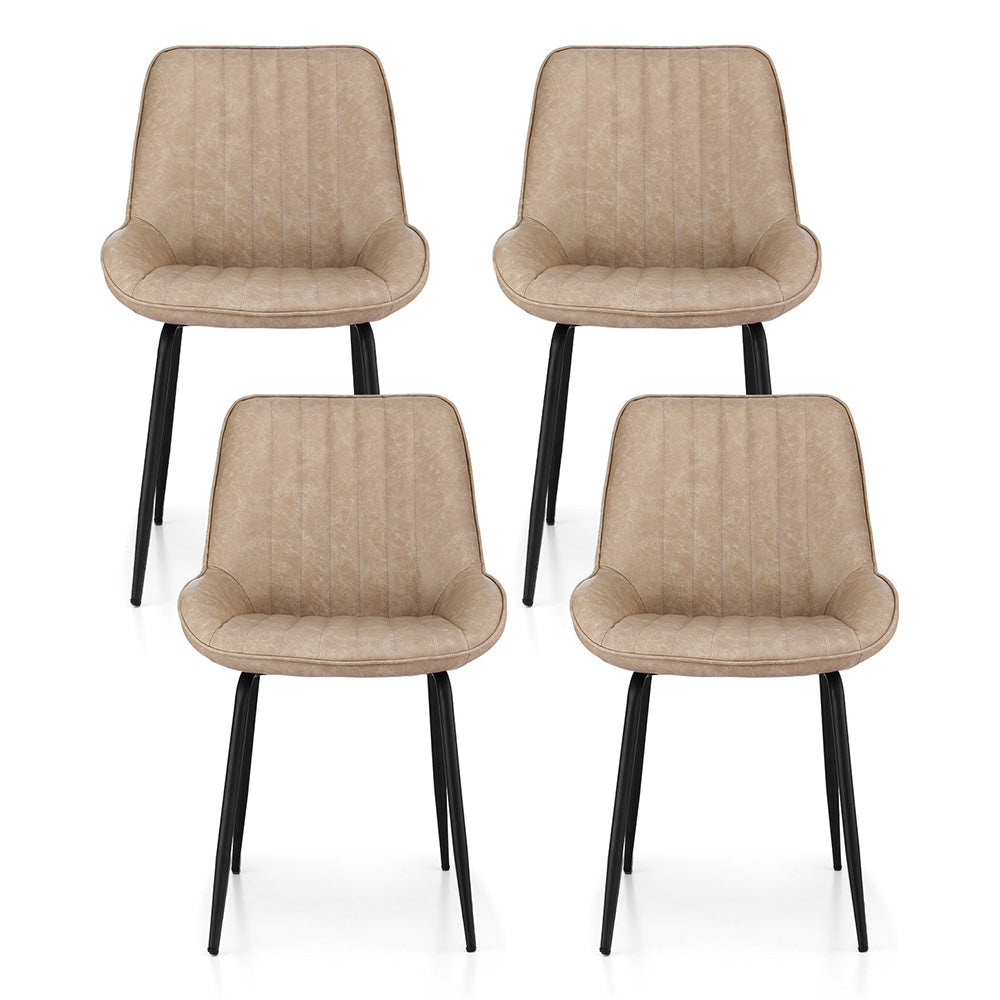 Retro Dining Chairs Set 4pc | PU Leather | Khaki