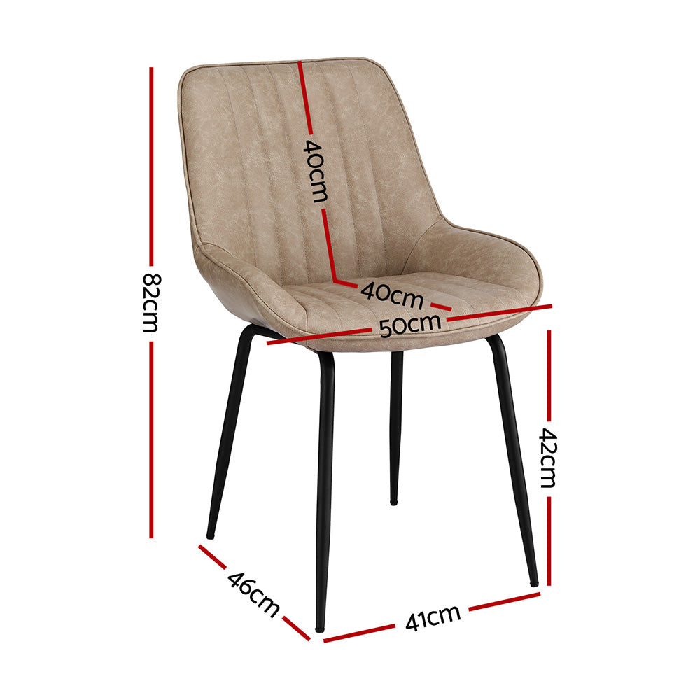 Retro Dining Chairs Set 4pc | PU Leather | Khaki