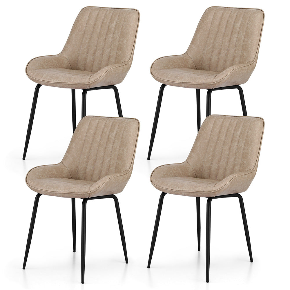 Retro Dining Chairs Set 4pc | PU Leather | Khaki