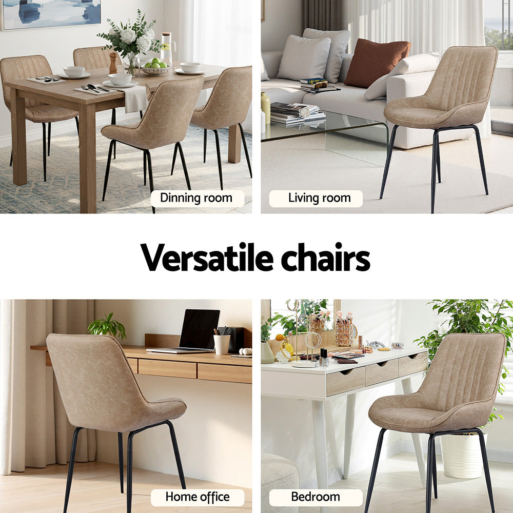 Retro Dining Chairs Set 4pc | PU Leather | Khaki