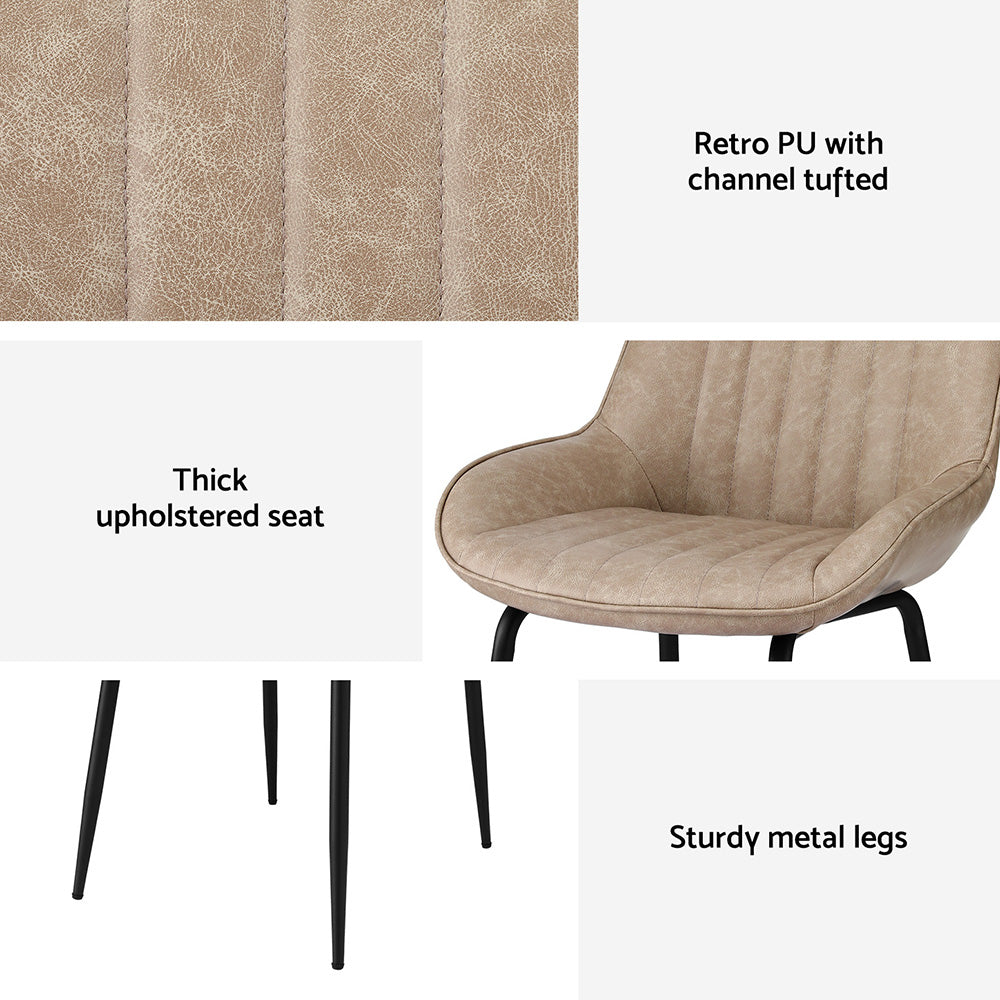 Retro Dining Chairs Set 4pc | PU Leather | Khaki