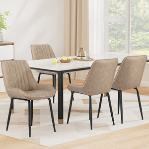 Retro Dining Chairs Set 4pc | PU Leather | Khaki