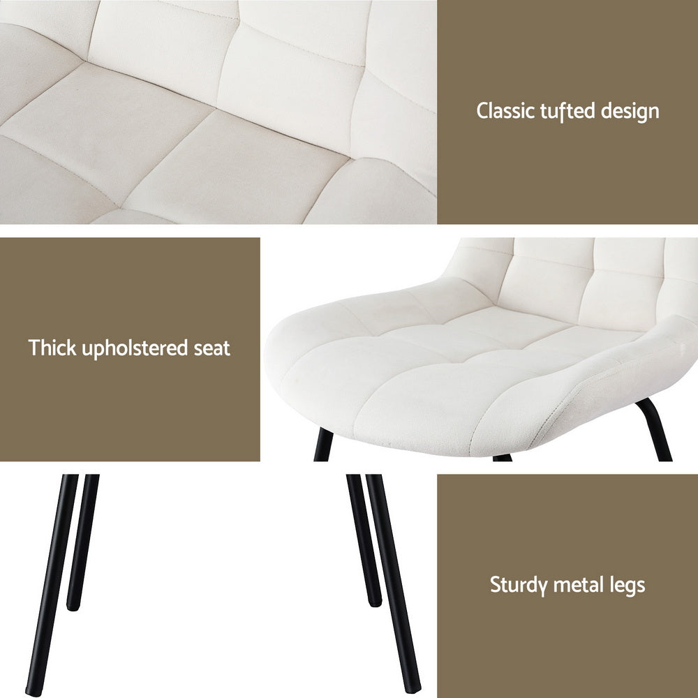Dining Chairs Set 2pc | Velvet Tufted | Accent Chairs | Beige