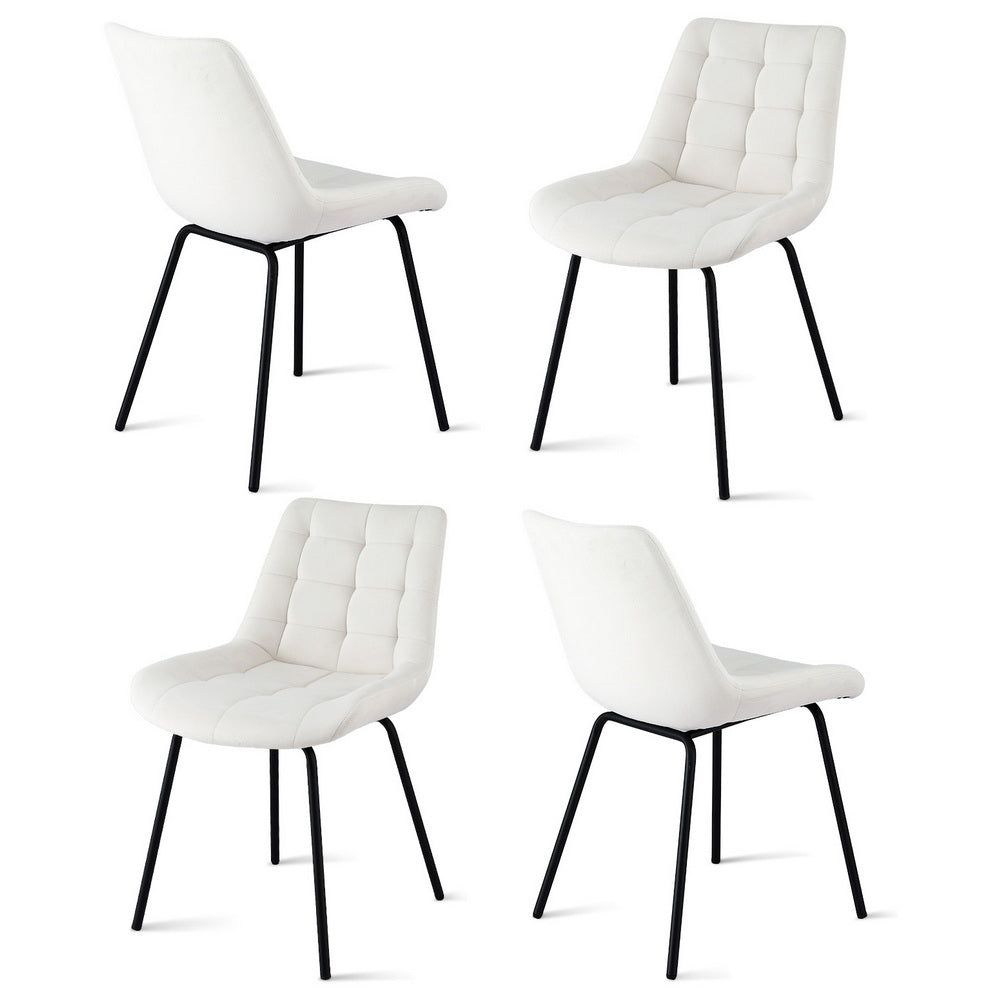 Velvet Tufted Dining Chairs Set 4pc | Accent Style | Beige