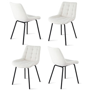 Velvet Tufted Dining Chairs Set 4pc | Accent Style | Beige