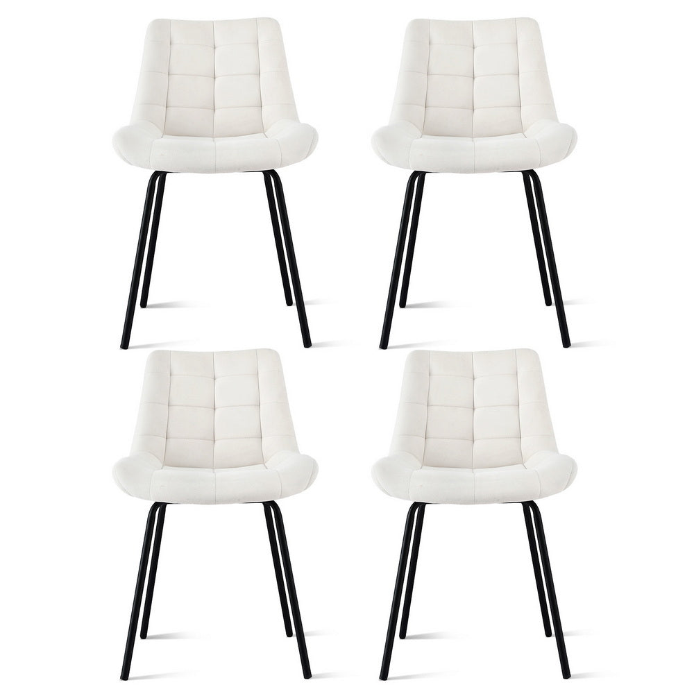 Velvet Tufted Dining Chairs Set 4pc | Accent Style | Beige