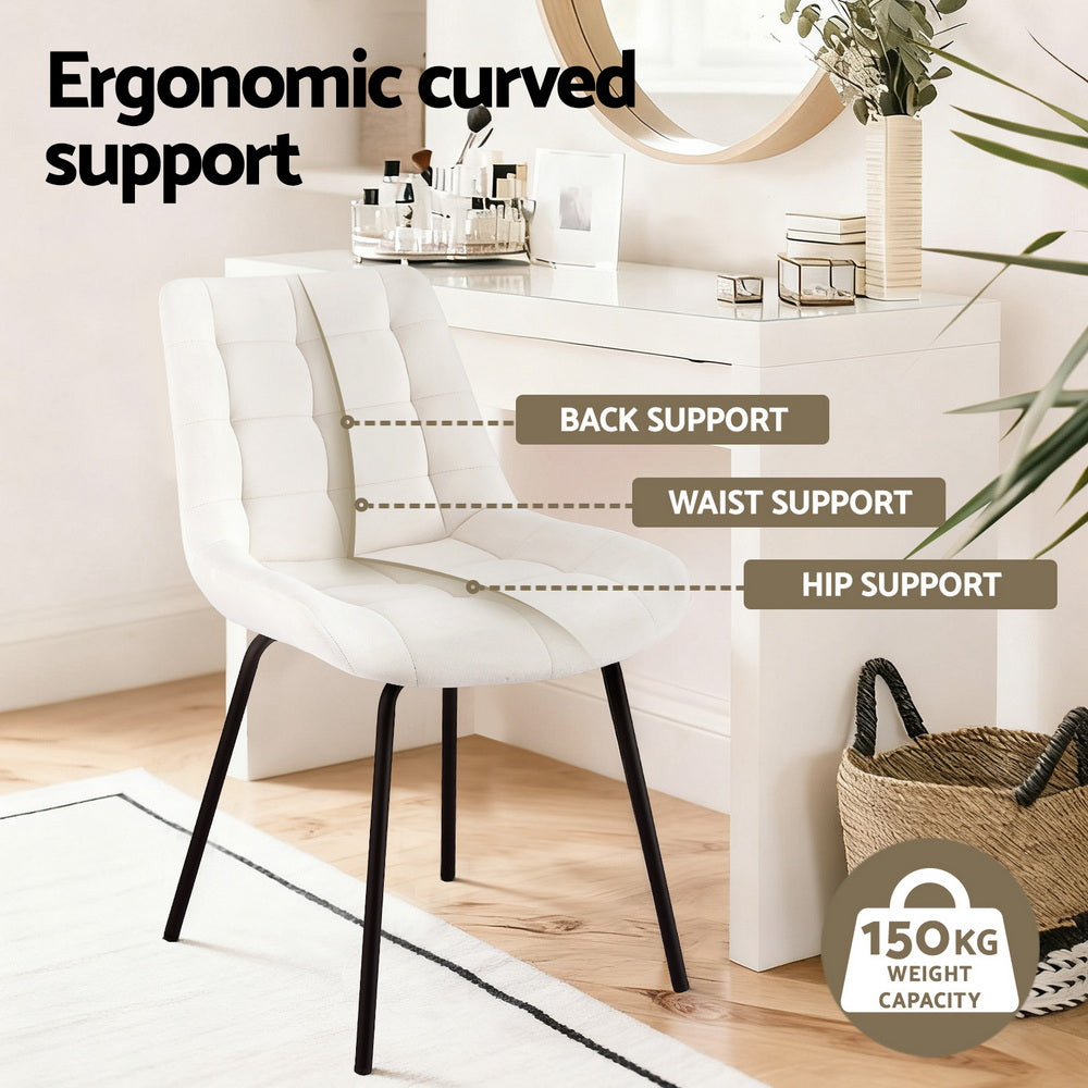 Velvet Tufted Dining Chairs Set 4pc | Accent Style | Beige