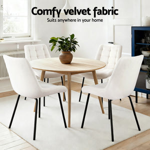 Velvet Tufted Dining Chairs Set 4pc | Accent Style | Beige