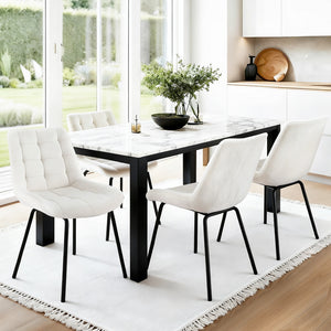 Velvet Tufted Dining Chairs Set 4pc | Accent Style | Beige