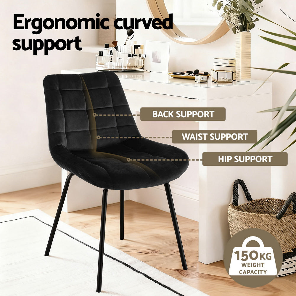 Dining Chairs Set 2pc | Velvet Tufted | Accent Chairs | Black