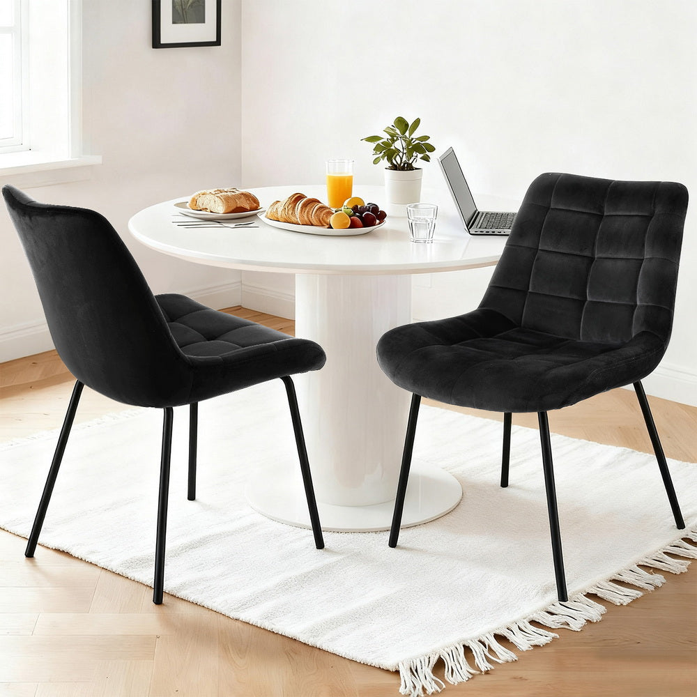 Dining Chairs Set 2pc | Velvet Tufted | Accent Chairs | Black