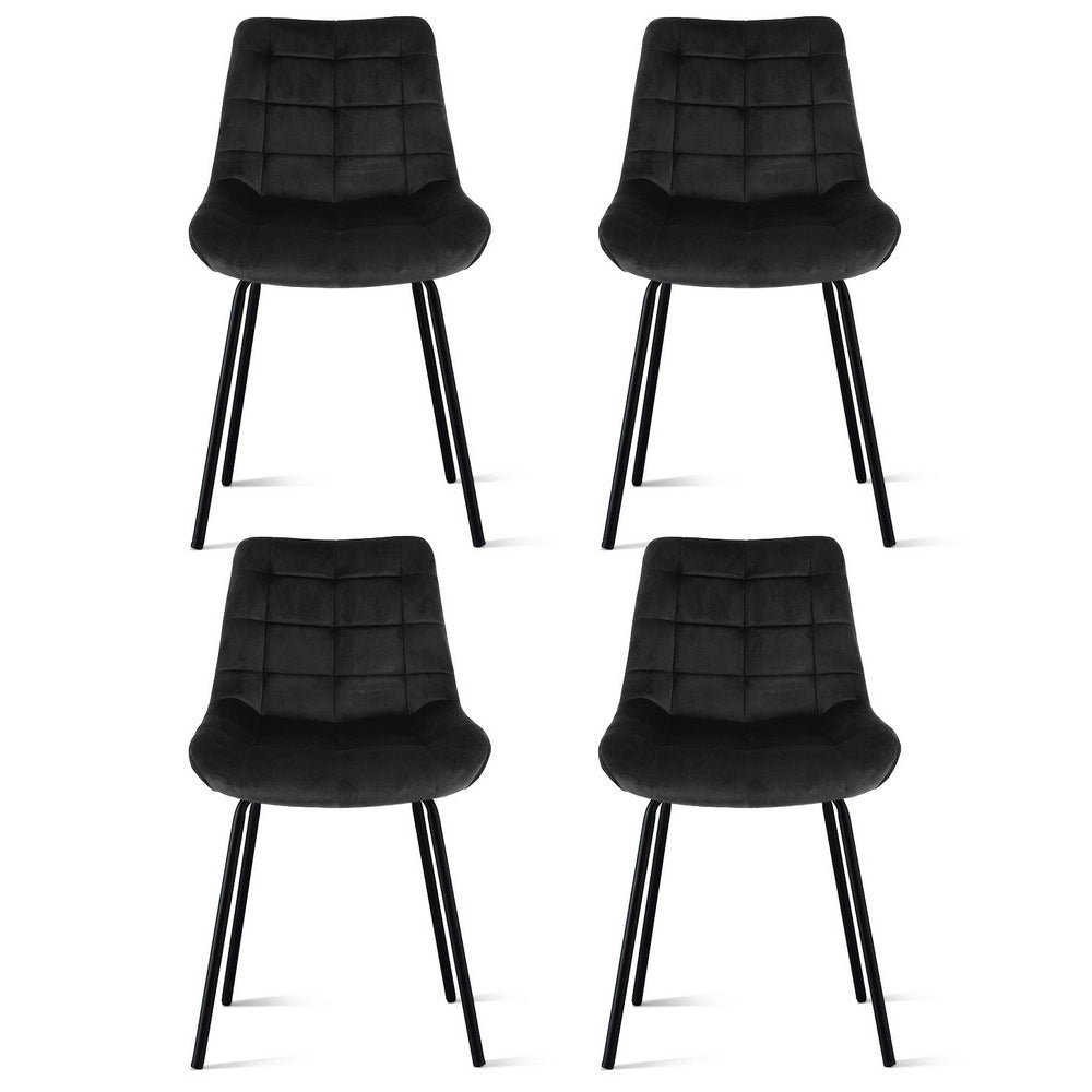 Tufted Velvet Dining Chairs Set 4pc | Black