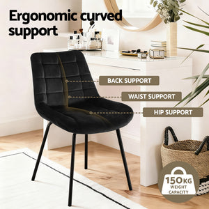 Tufted Velvet Dining Chairs Set 4pc | Black