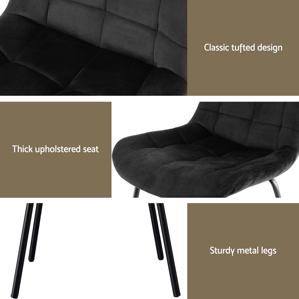 Tufted Velvet Dining Chairs Set 4pc | Black