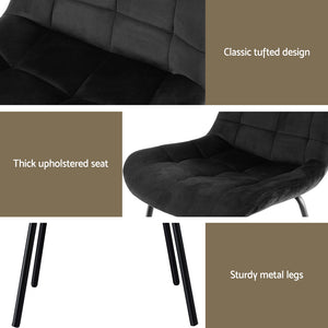 Tufted Velvet Dining Chairs Set 4pc | Black