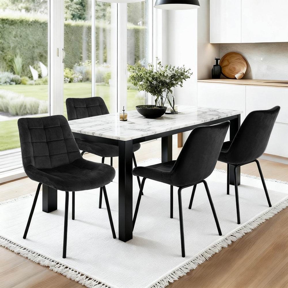 Tufted Velvet Dining Chairs Set 4pc | Black