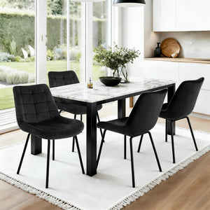 Tufted Velvet Dining Chairs Set 4pc | Black