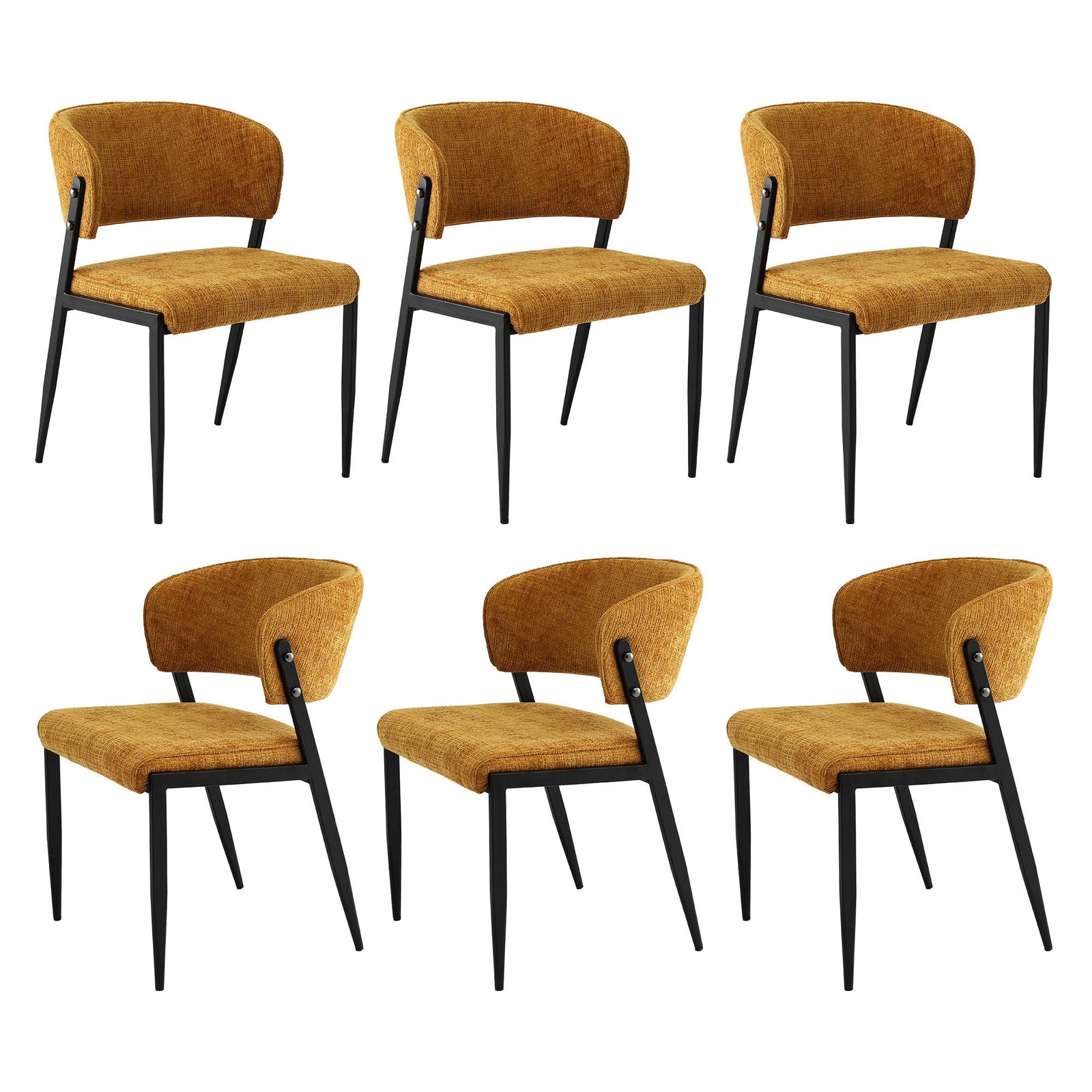 Dining Chairs | 6 Pack | Soft Linen Upholstered Chairs | Mustard