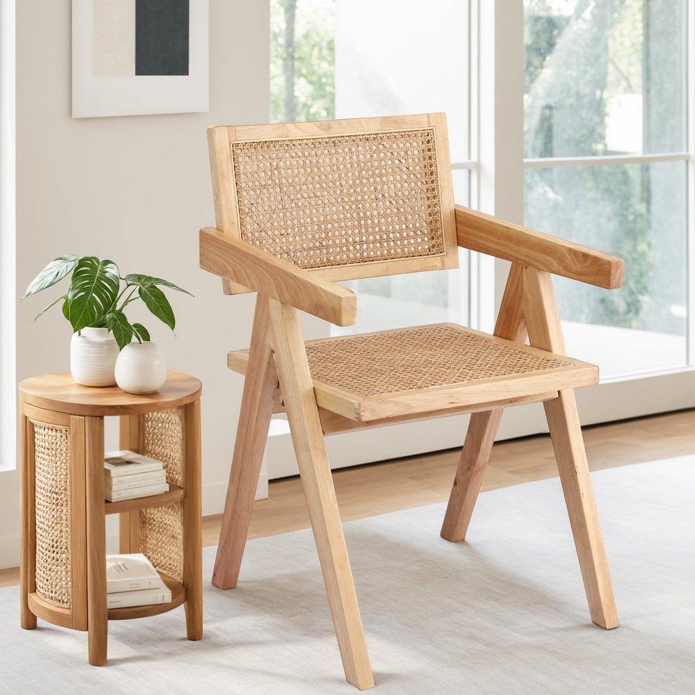 Dining Chair x1 | Wooden Rattan Seat | Rubber Wood Frame