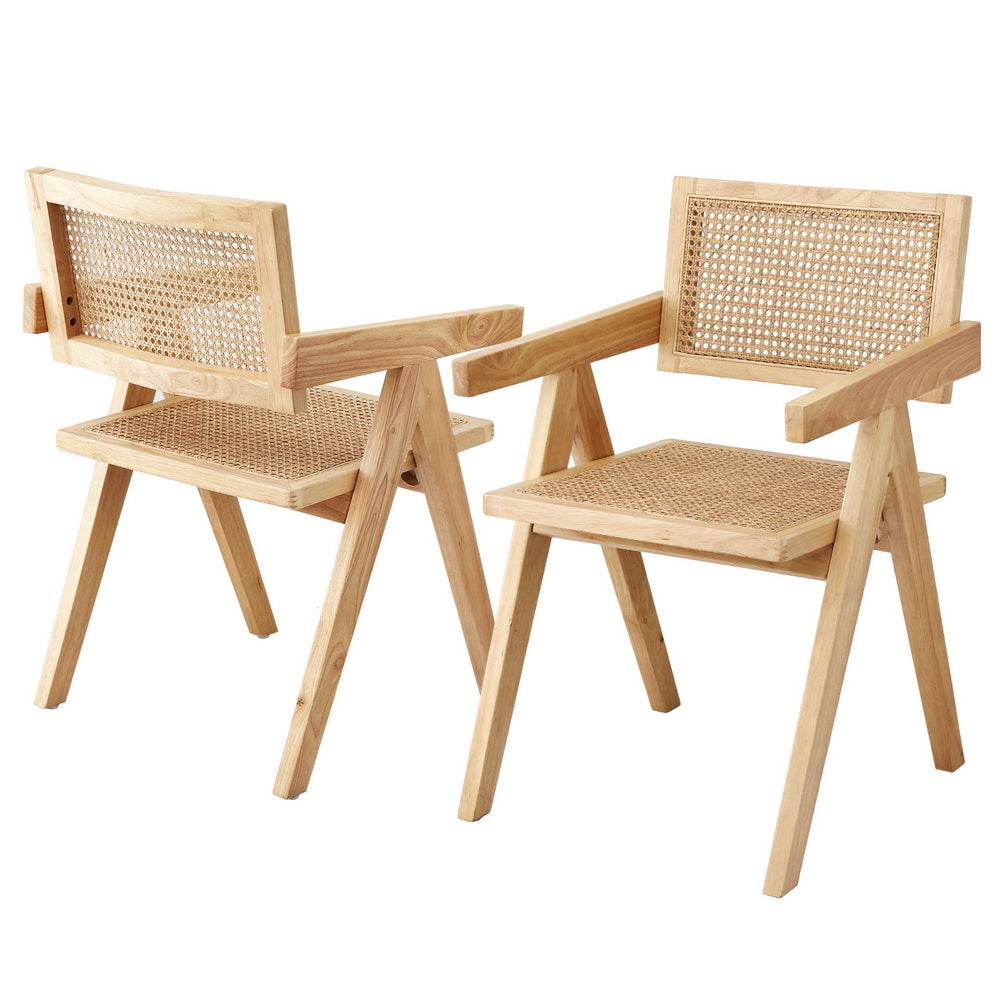 Dining Chairs Set 2pc | Wooden Rattan Seat | Rubber Wood Frame