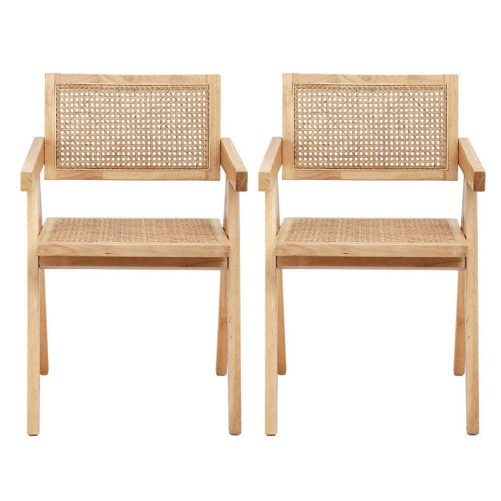 Dining Chairs Set 2pc | Wooden Rattan Seat | Rubber Wood Frame