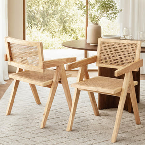 Dining Chairs Set 2pc | Wooden Rattan Seat | Rubber Wood Frame