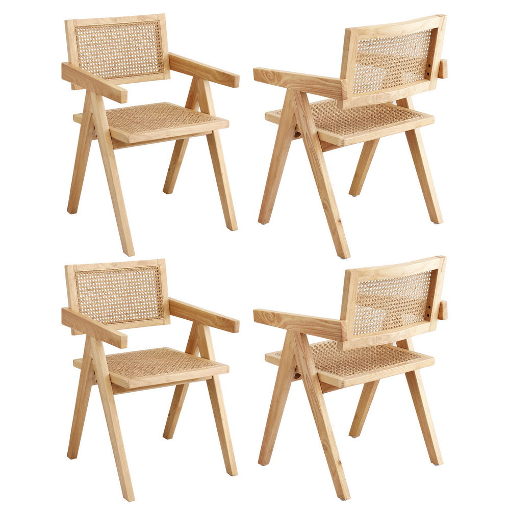 Dining Chairs Set 4pc | Rubber Wood Frame | Rattan Seat