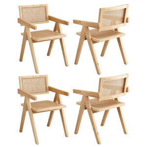 Dining Chairs Set 4pc | Rubber Wood Frame | Rattan Seat