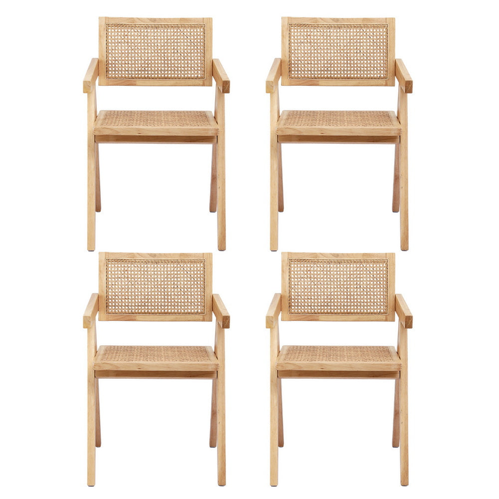 Dining Chairs Set 4pc | Rubber Wood Frame | Rattan Seat