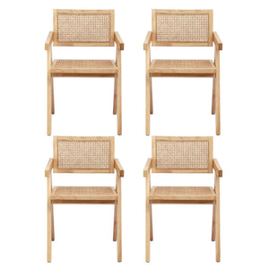 Dining Chairs Set 4pc | Rubber Wood Frame | Rattan Seat